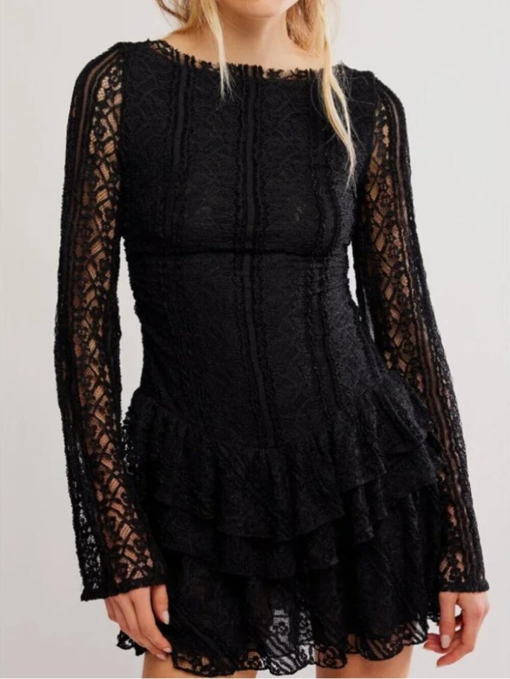 FREE PEOPLE NWT Tabby Lace Mini Dress / Black